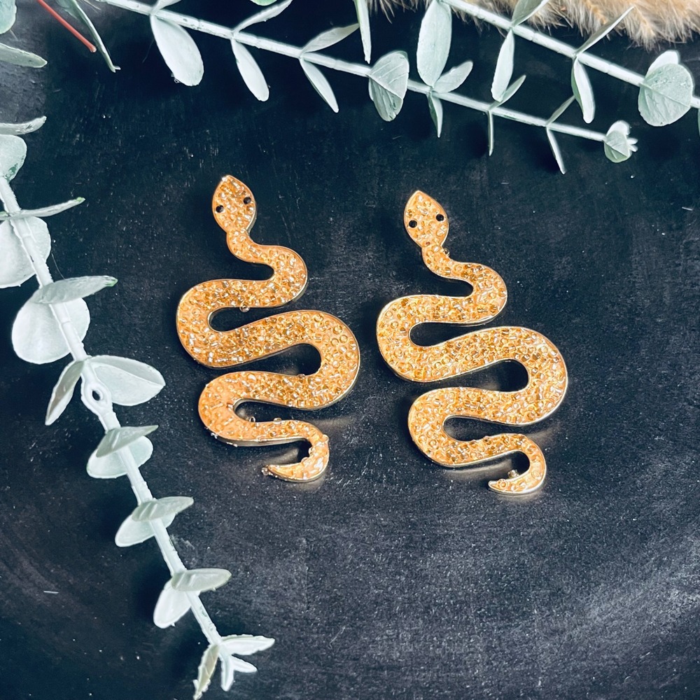 Medusa Seed‎ Bead Snake Earrings | Champagne| Mystical Pagan Witchy Jewelry Gift